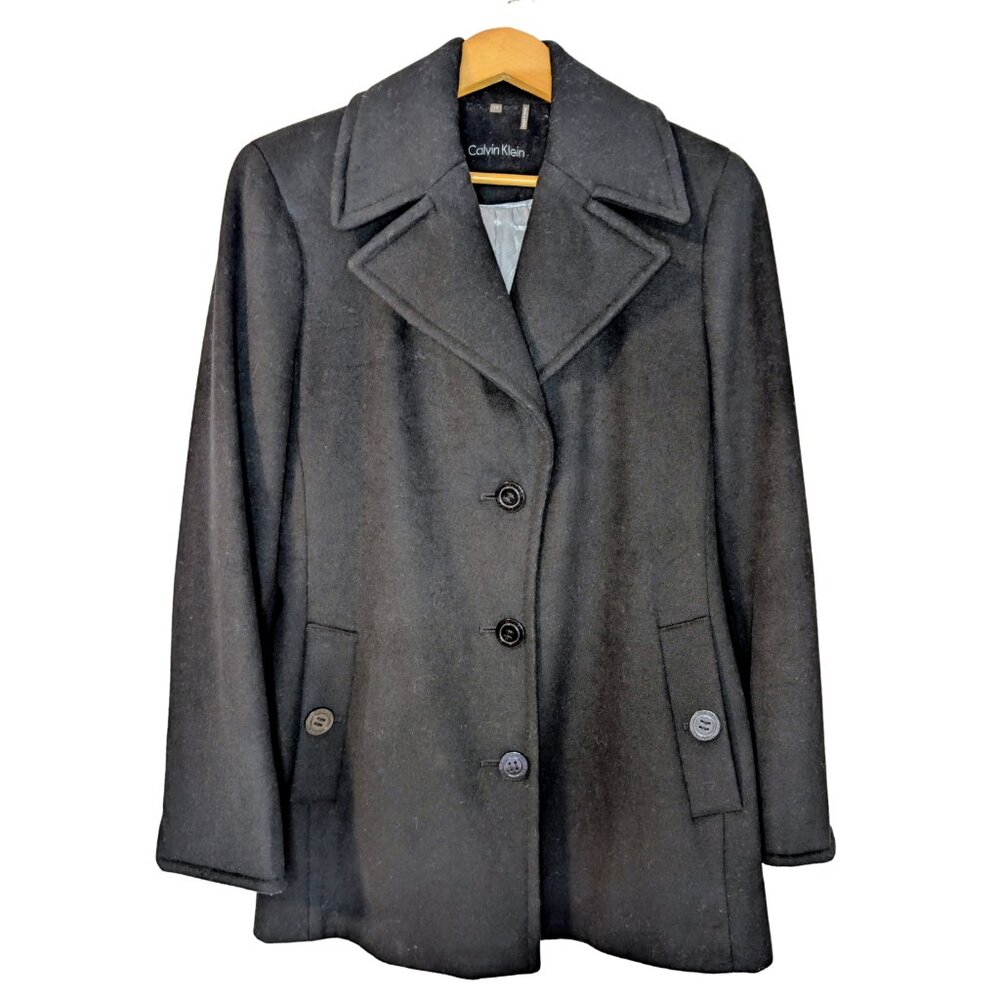 Calvin Klein Black Wool Cashmere Blend Car Coat 12 Quiet Luxury Heritage Chic